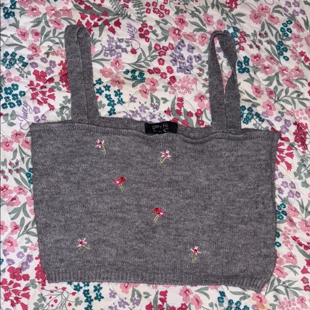 Gray Floral Embroidered Women's Top
